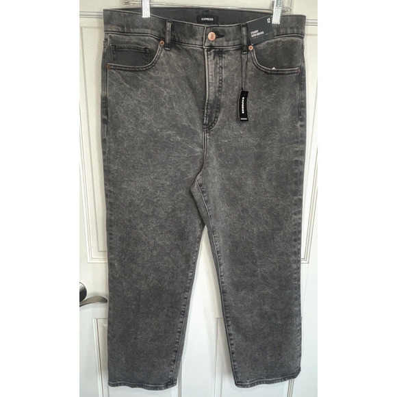 NEW Express Jeans Women's 12 Modern Straight Super High Rise Distressed Dk Gray - Picture 1 of 13